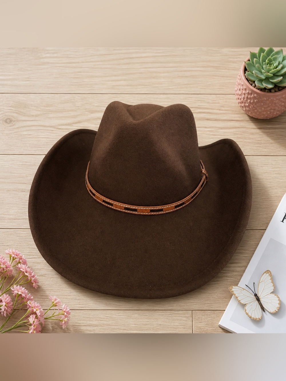 Peter Grimm Dark Brown Felt Western Hat with Leather-Look Band